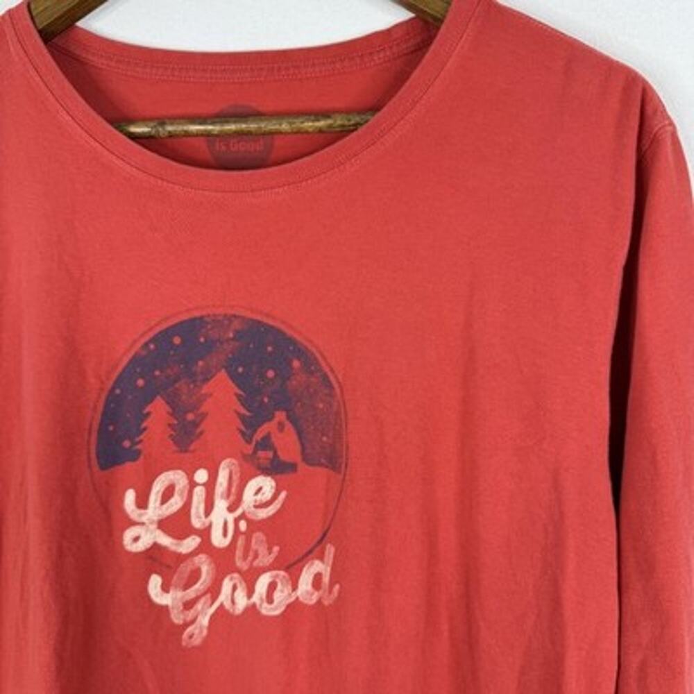 Life Is Good Camping Top XL Red Long Sleeve Graphic Outdoor Shirt Womens